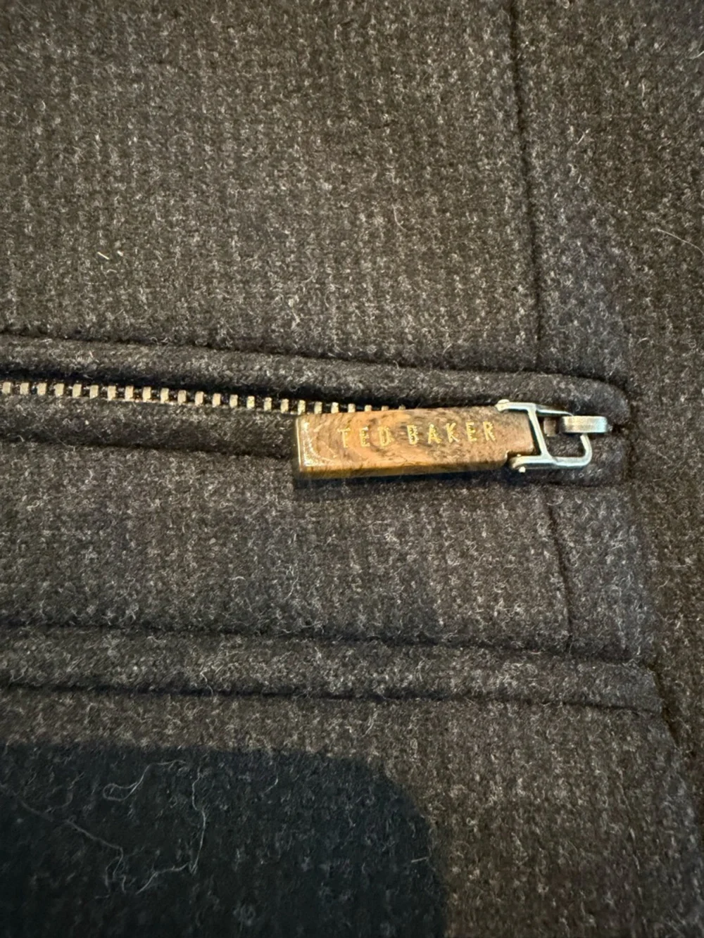 Ted Baker Dark Charcoal Pea Coat with Patterned Lining - Picture 7 of 9